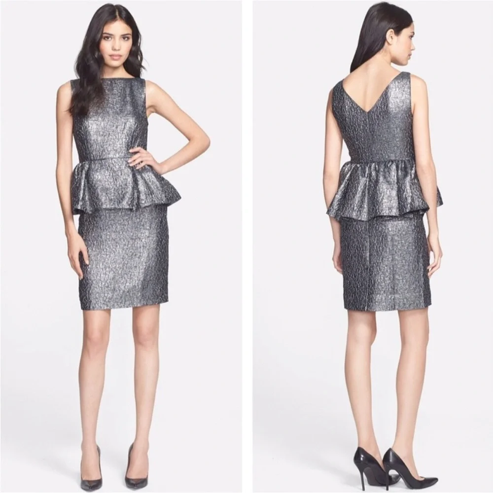 Kate Spade Andi Metallic Peplum Dress in All That Glitters Gunmetal (Silver)